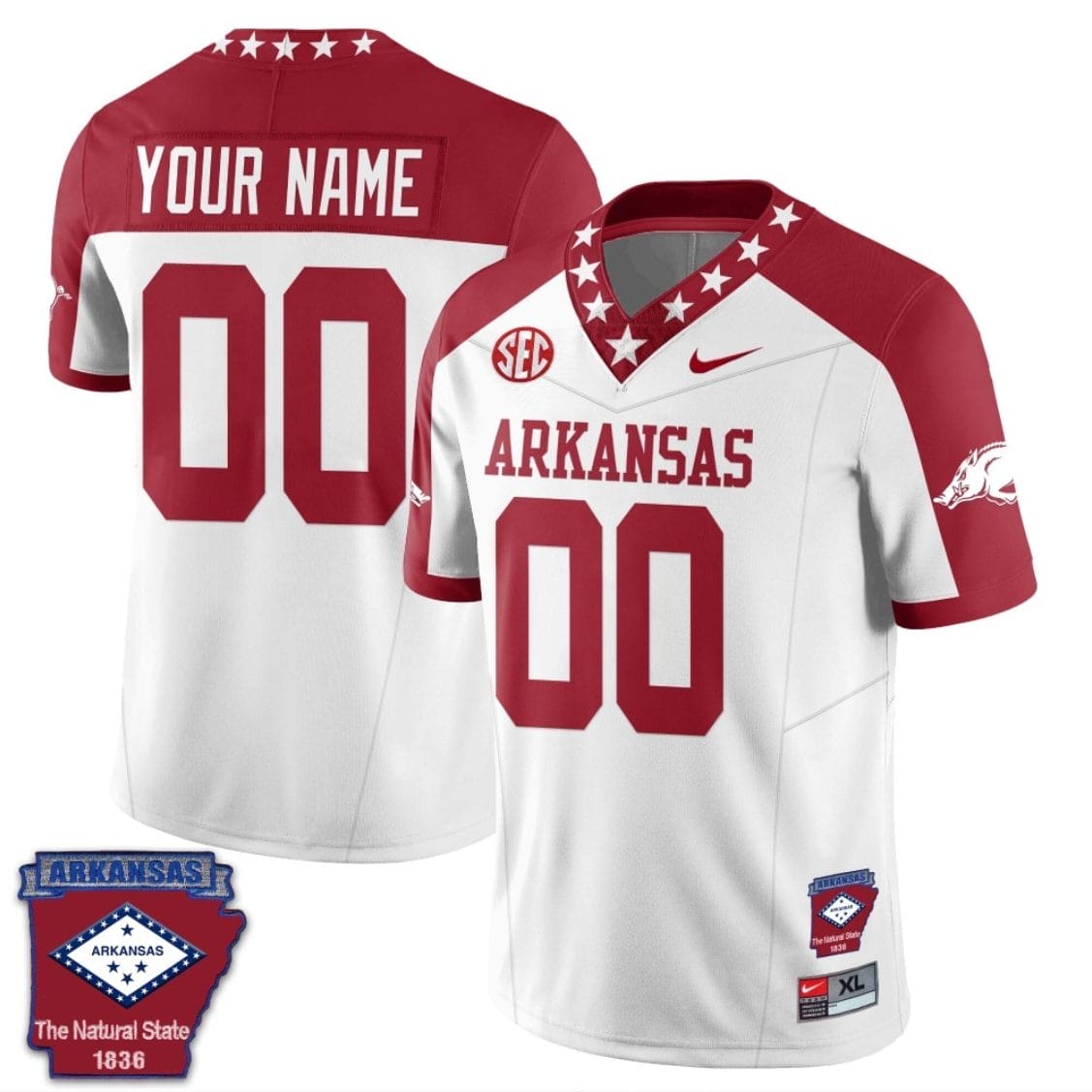 Available Order New Custom Arkansas Razorback Jersey White