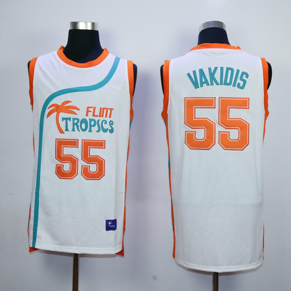 Vakidis 55 Flint Tropics White Basketball Jersey Semi Pro — BORIZ