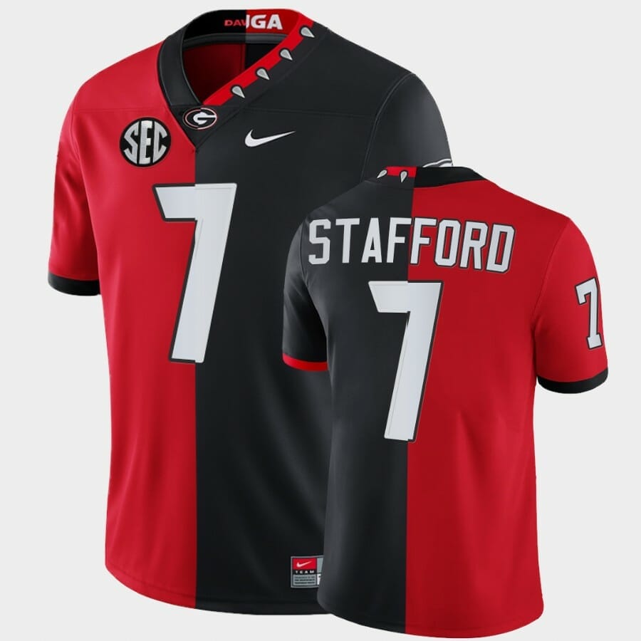 HOT] New Georgia #7 Matthew Stafford Jersey Red Black Split