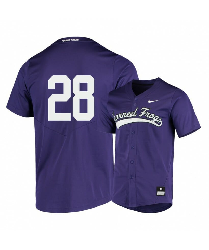 TCU Horned Frogs 28 Gray Rodgers Purple Elite Baseball Jersey