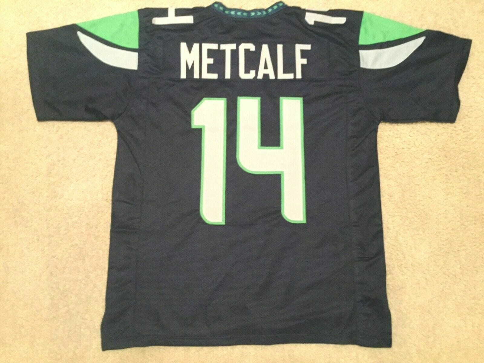 UNSIGNED CUSTOM Sewn Stitched D.K. Metcalf Blue Jersey - Malcom Terry