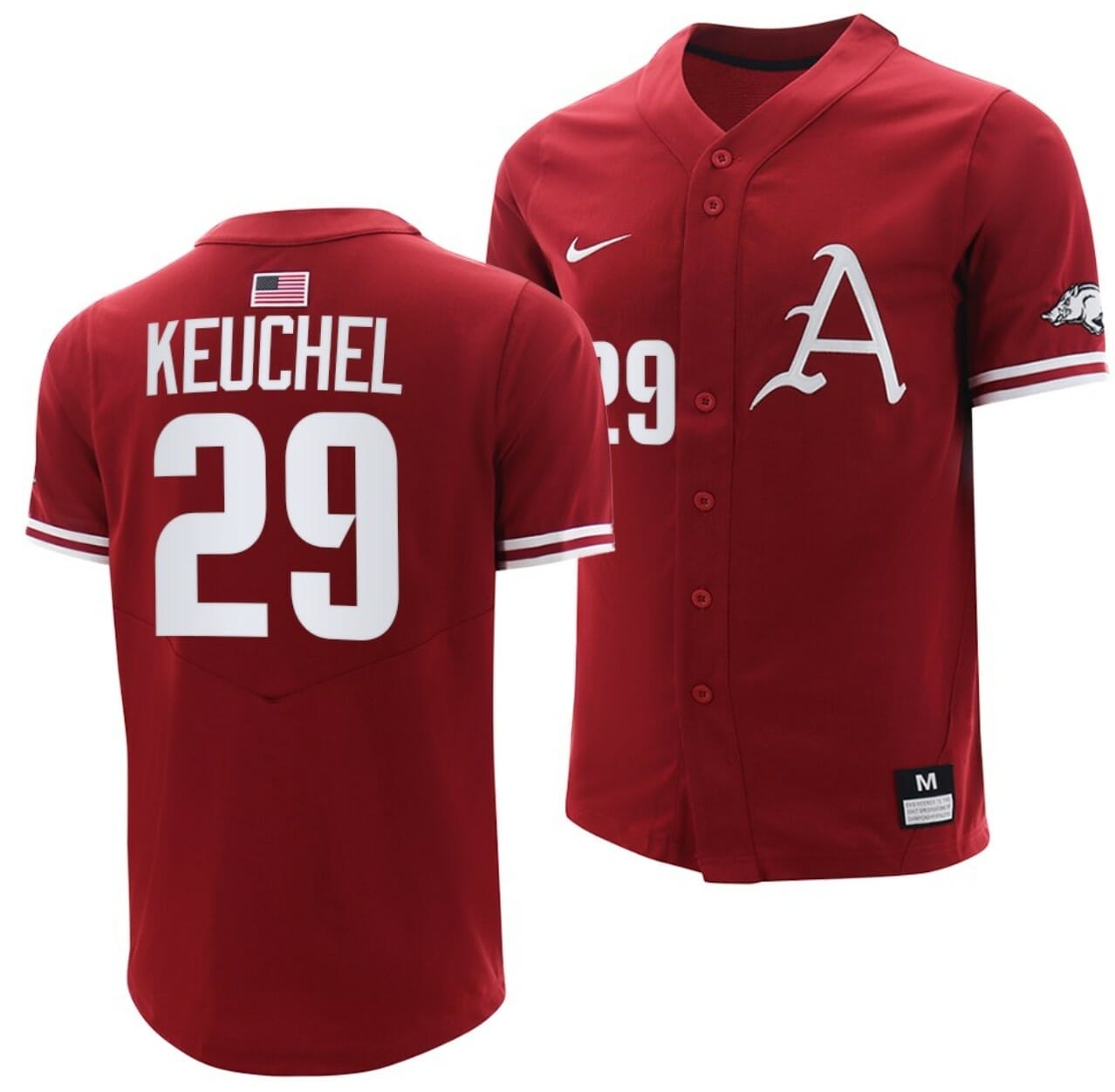 NCAA Baseball Jersey Dallas Keuchel Arkansas Razorbacks College Full-Button Natural #29