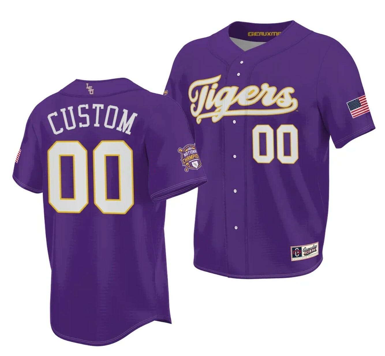 LSU Tigers Jersey 2023 National Champions Gold Custom Jersey - All Stitched