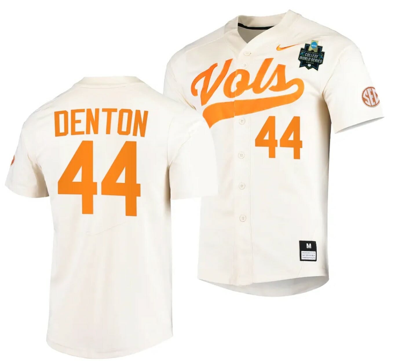 Nike Tennessee Men's College Full-button Baseball Jersey In White