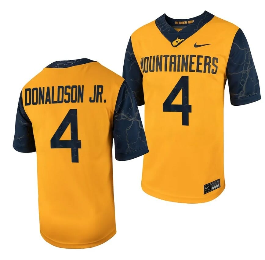 Trending] Buy New CJ Donaldson Jr Jersey #4 West Virginia Football Gold