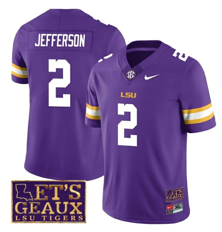 Nike Men's LSU Tigers Justin Jefferson #2 Purple Football Jersey T-Shirt