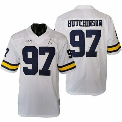 Men's Michigan Wolverines #97 Aidan Hutchinson Navy Maize College Football  Split Edition Jersey 619725-643