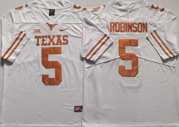 Texas Longhorns Jersey #5 Bijan Robinson Football Jerseys White XII Patch